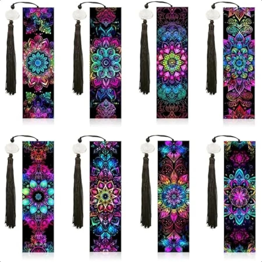 

8PCS Mandala Diamond Art Bookmarks for Adults Acrylic Bookmark Kit with Tassel for Book Lovers Gift 5D Diamond Art Book Marks f