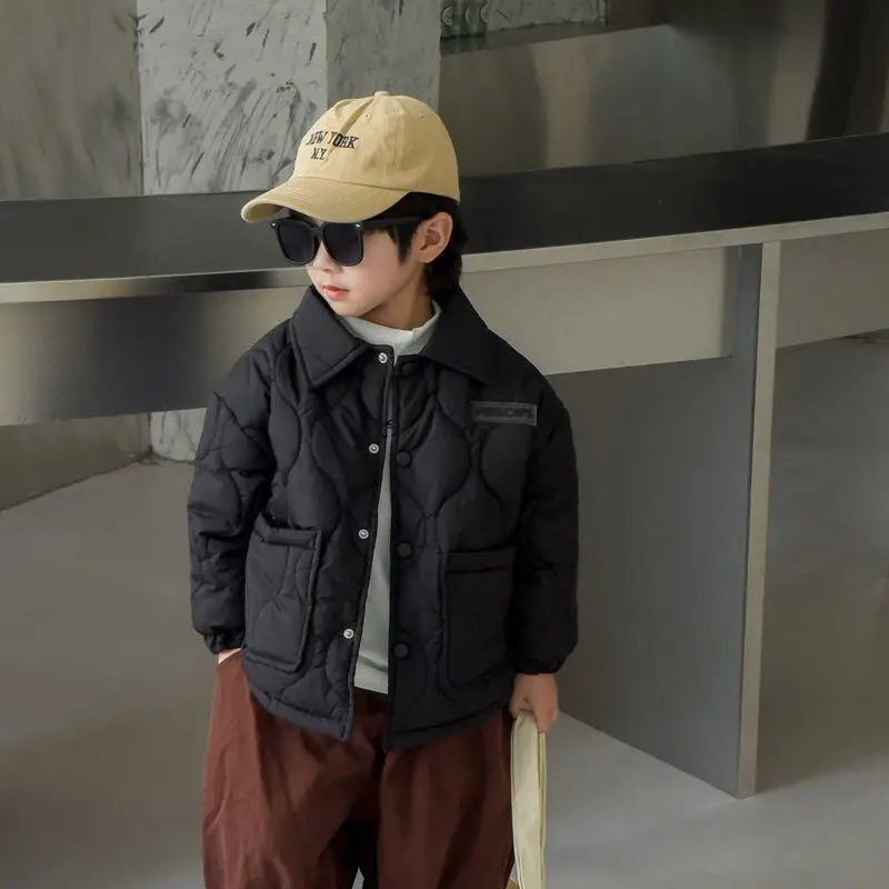 Korean Version Loose Jacket Medium Baby's Small Inner Lining Kawaii Casual Coat Tops Autumn Winter Boys' Cotton Kids Girls Child