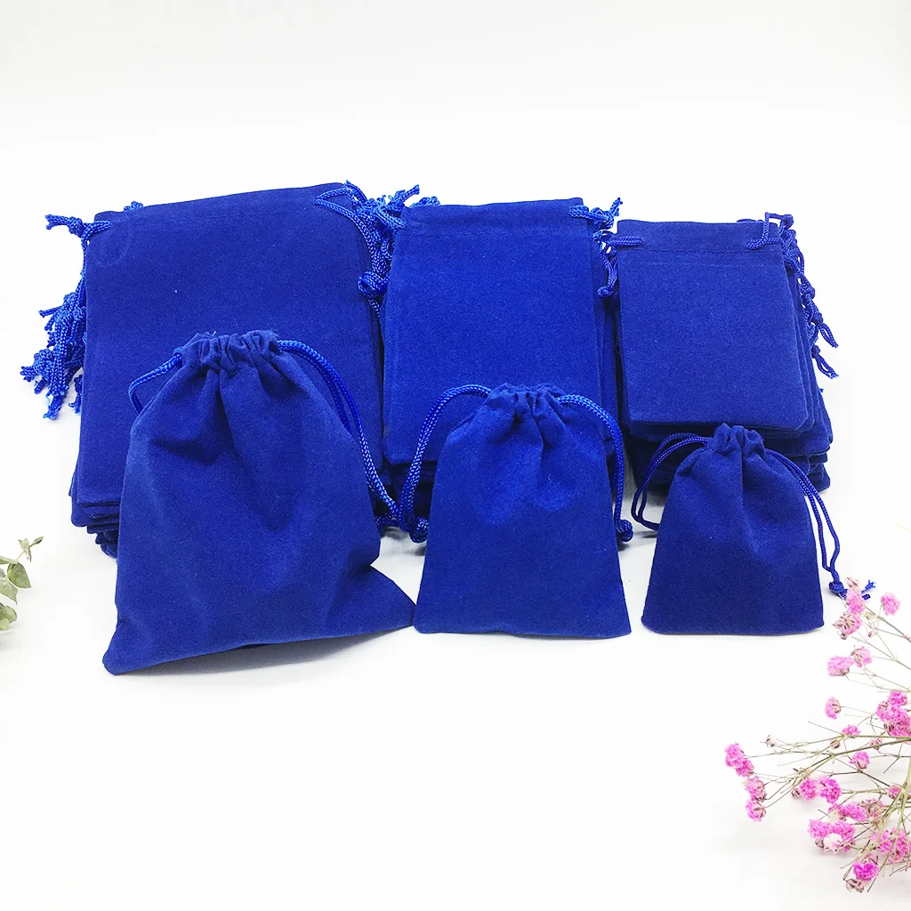 100 pz/lotto sacchetto di velluto sacchetti regalo blu scuro per confezionare coulisse in cotone 10*12cm 7*9cm 5*7cm cinturino per gioielli