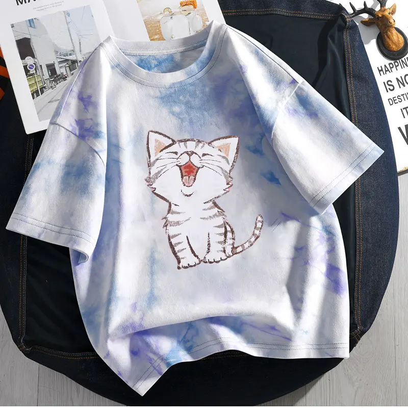 verao-criancas-bonito-gato-camiseta-tie-dye-tingimento-impressao-meninas-camiseta-criancas-manga-curta-t-camisa-moda-algodao-roupas