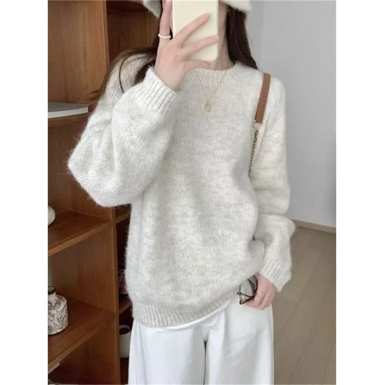 

Негабаритный вязаный свитер овсяного цвета, женский модный теплый высококачественный свободный свитер на голову, осенне-зимний топ