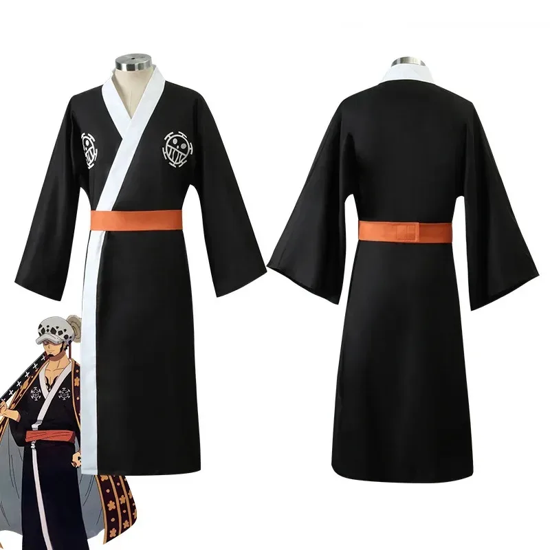 Один аниме Трафальгар Ло Косплей Костюм Кусок Халат Кимоно Костюм Wano Country Хэллоуин Вечеринка Одежда для выступлений Серьги Шляпа