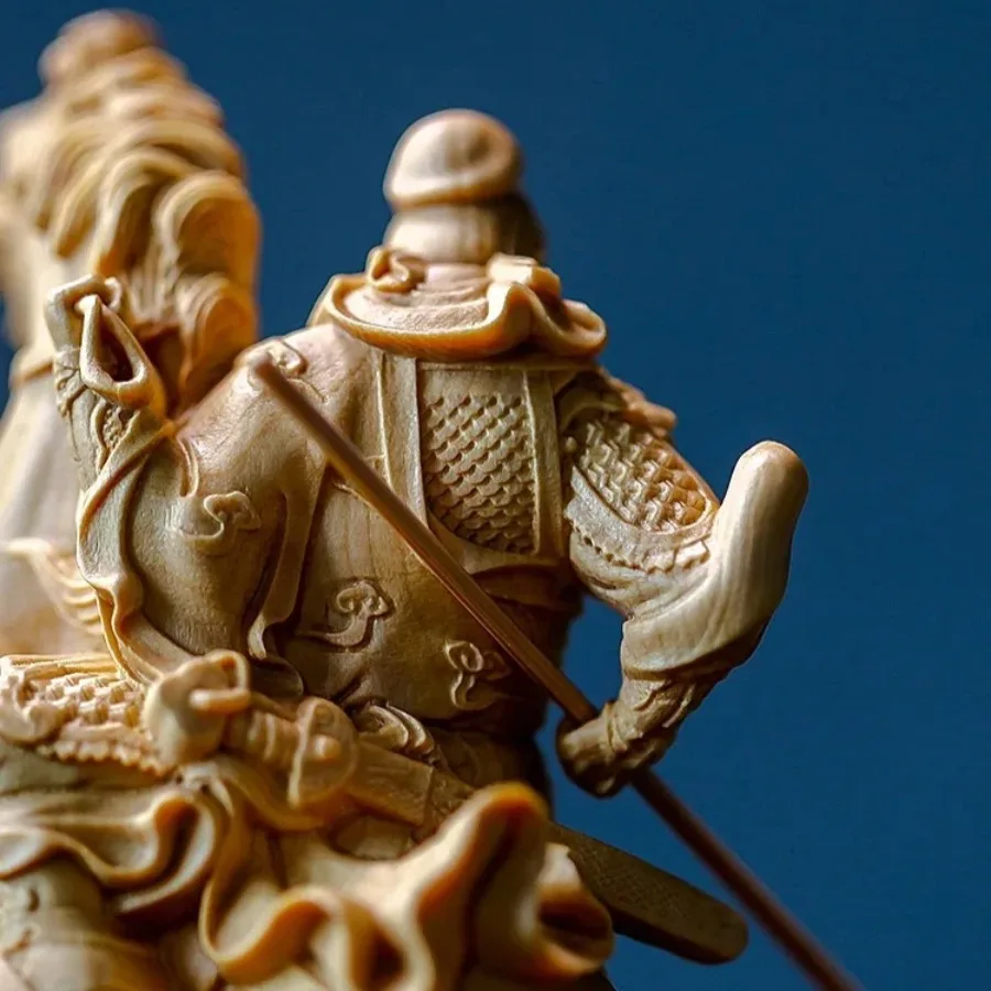 The Three Kingdoms Guan Gong Boxwood Statue Feng Shui Wood Crafts Figurines Riding Horse Table Ornaments Office Home Decor Gifts view 4