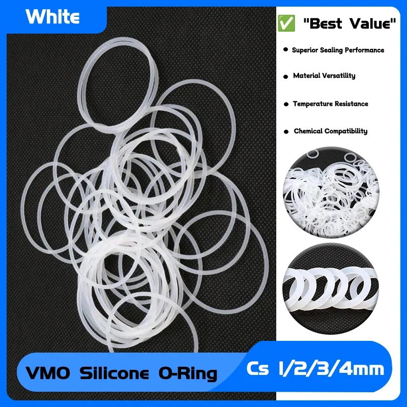 

CS 1/2/3/4mm OD 5 - 100mm Waterproof Washer Round O Shape Silicone Seal ring 50pcs White Food Grade VMQ O Ring Gasket Thickness