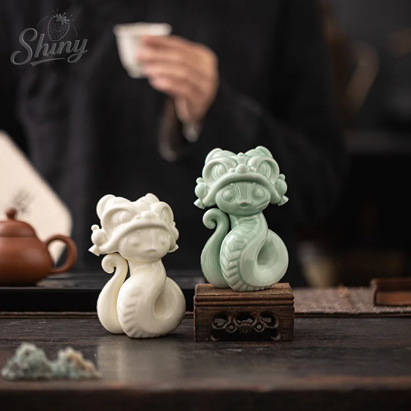 

Ceramic Zodiac Year of The Snake Animal Ornament Mascot Waisted Cute Tea Pet Study Desk Gift