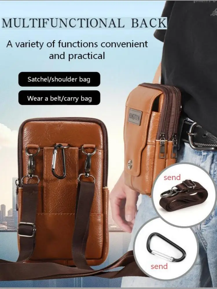 Herren-Leder-Gürteltasche für Outdoor-Arbeit, Handyhülle mit Großer Kapazität, Schulterriemen, Umhängetasche für Business und Freizeit – Detail 4
