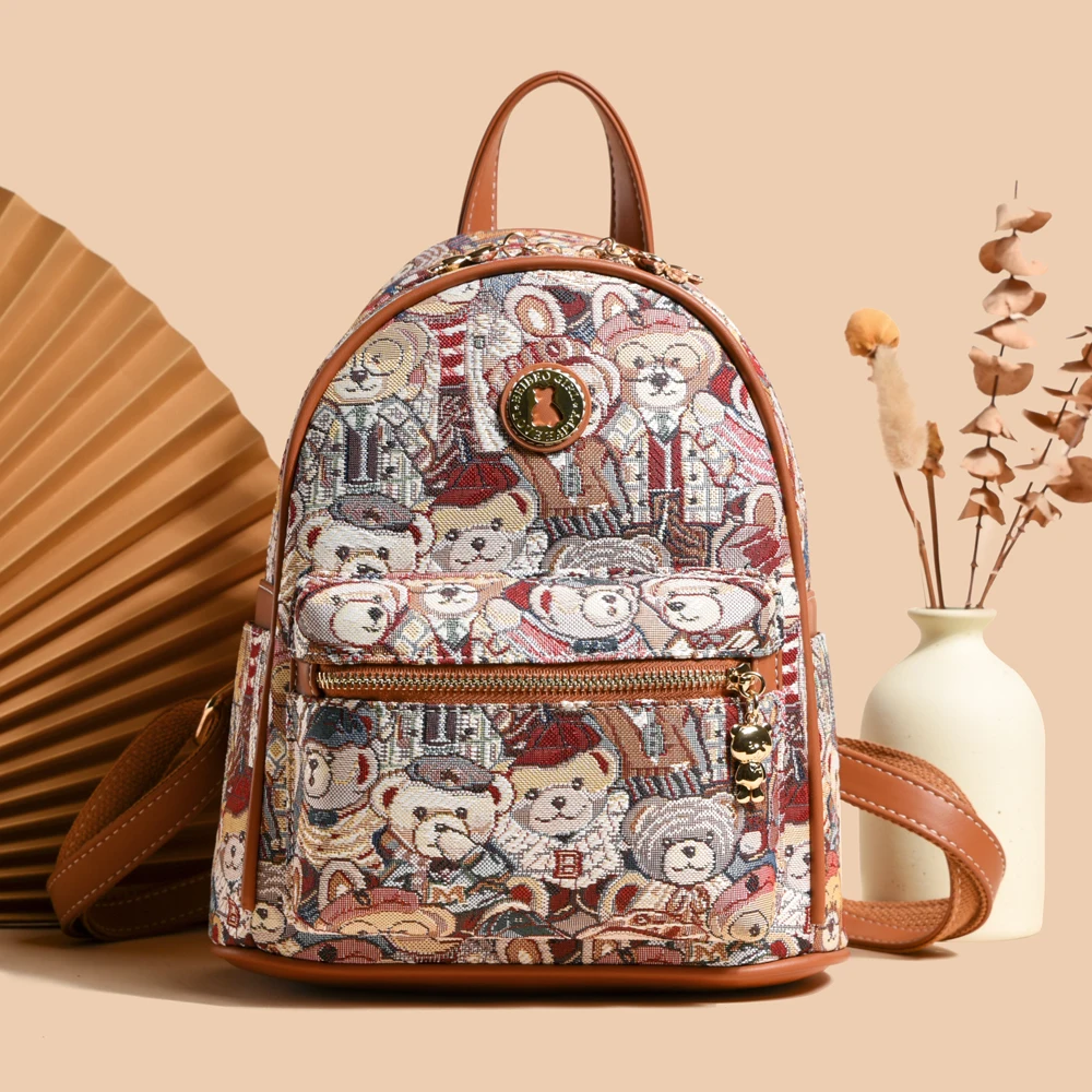 

Women's Backpack,Stylish playful Girl backpack,leisure travel backpack,Cute Bear Jacquard pattern Backpack,College student Bag