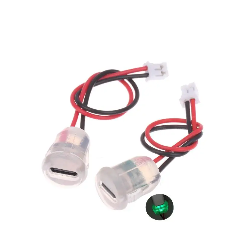 LED Illuminated USB-C Female Socket Jack Fast Charger; 5V 3A Waterproof 2 Wire Pigtail Cable - Single/3/5 Pack