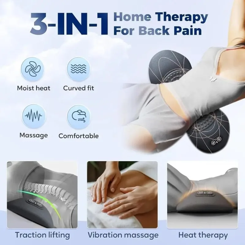 Smooth Triple Fusion Back Massager,3 in 1 Back Massagerr,Electric Lumbar Support Pillow Heat Vibration Massage Lower Back Spine