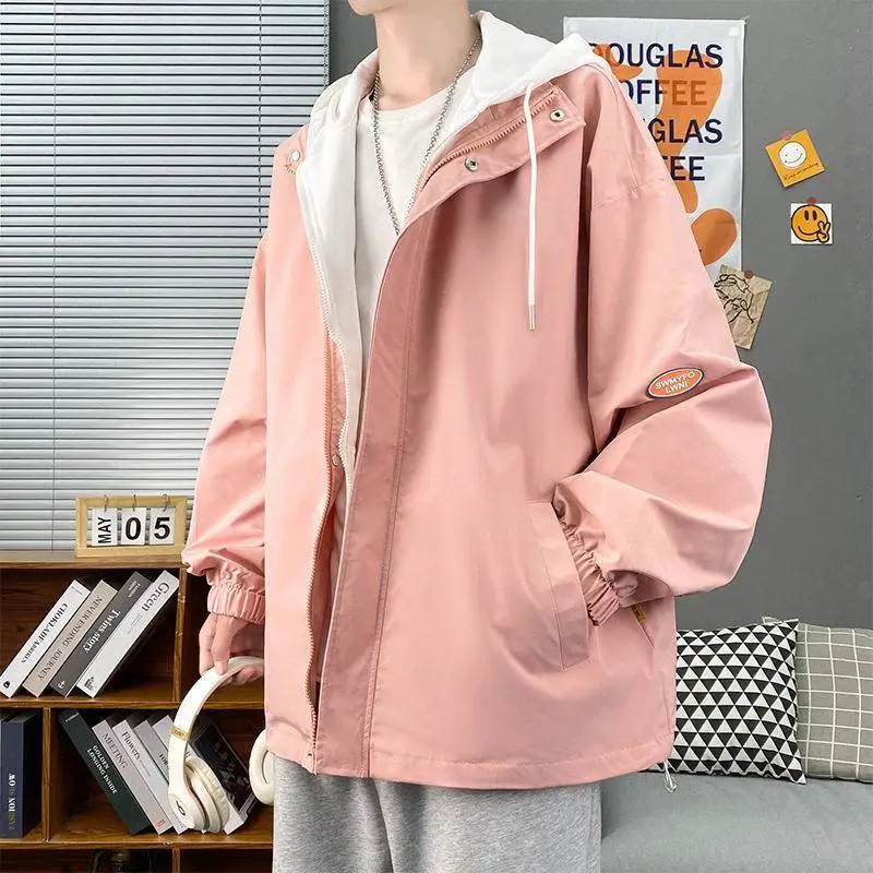 

Couple's Style Fake Two-Piece Jacket Autumn Season Hong Kong Fashion Men's Loose Fit Polyester Fiber Zipper Closure Casual Coat