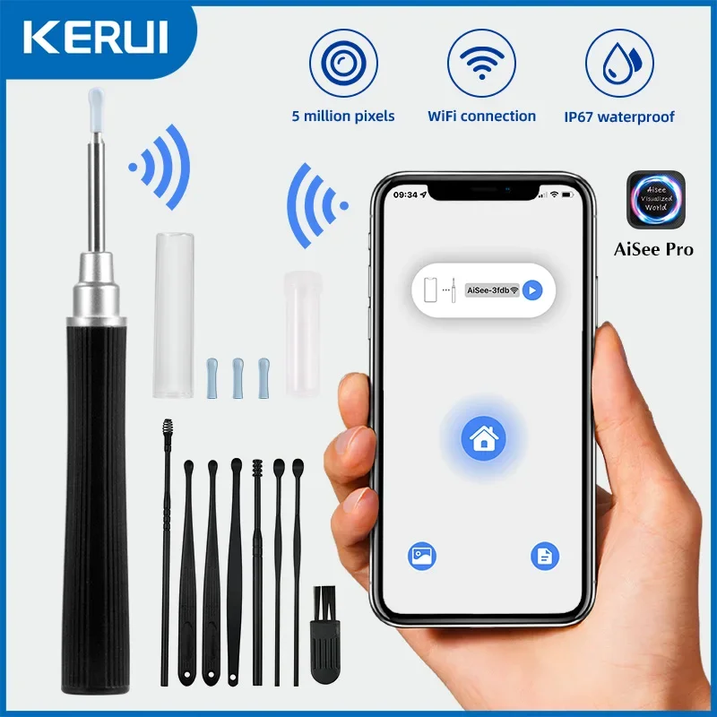 KERUI Wireless Intelligent Ear Cleaner 5MP Visual Otoscope Camera Ear Wax Remover Pick Spoon Cleaning Tool Endoscopy