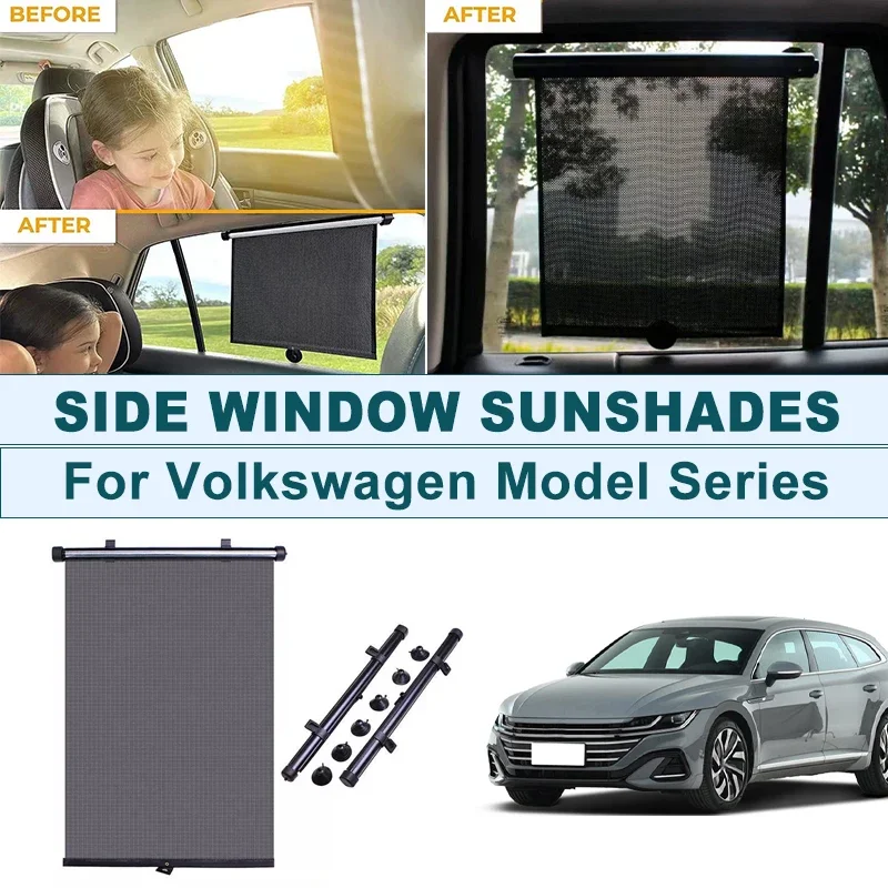 

2Pcs UV Protection Retractable Car Side Window Sun Shade Roller Blinds For Volkswagen Golf Polo Passat Tiguan Touareg Jetta
