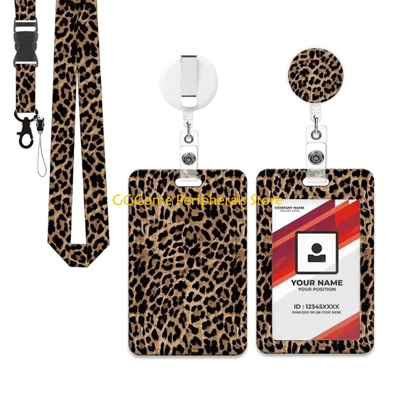 U55B Neck Lanyard with Badge Card Holder Retractable Badge Holder and Detachable Neck Strap Set for Offices School Travel Use