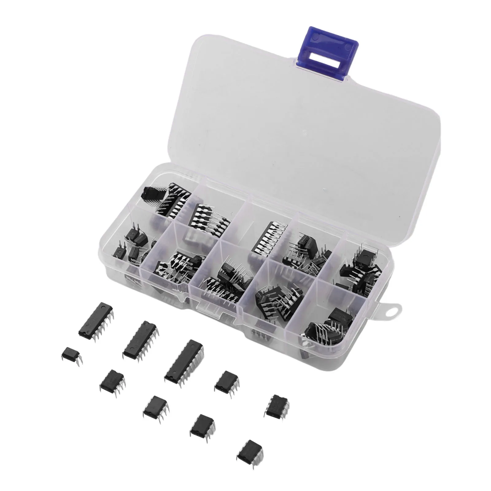 85-teiliges IC-Chip-Sortiment mit integrierter Schaltung, Chip-Sortiment-Set, DIP-IC-Sockel-Set für Opamp Single Precision Timer