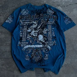 American New Affliction T-shirt Y2K Vintage Letter Print Blue Short Sleeve Women Hip Hop Punk Gothic Harajuku Pure Cotton Tops