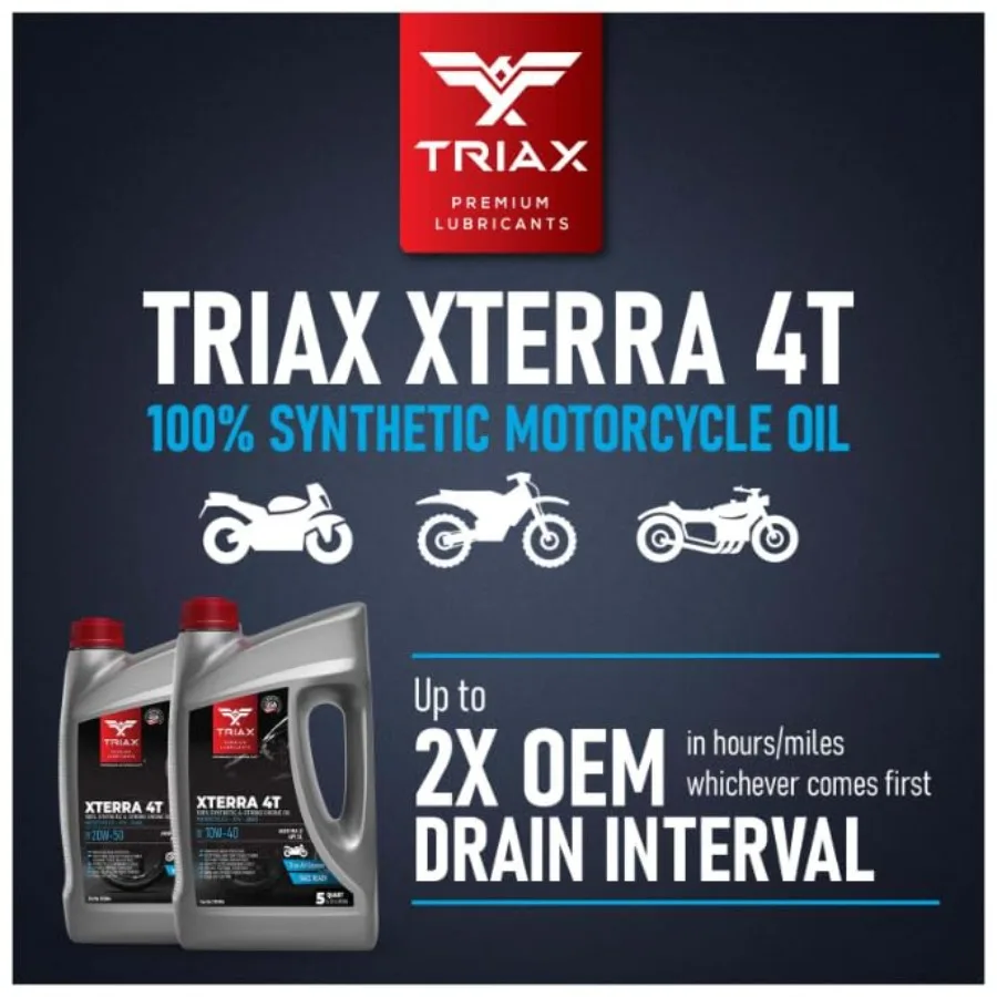 XTerra 4T 20W-50 V-Twin Huile entièrement synthétique 4 temps pour motos VTT et quads excit API SL SN JASO MA-2 Pack de 4 gallons