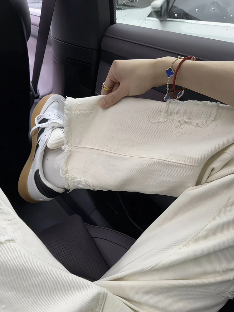 

American Sle High Waist Straight Leg White Jeans Men's OOTD Slimming Trousers Wear Resistant Loose Fit Youth Faion