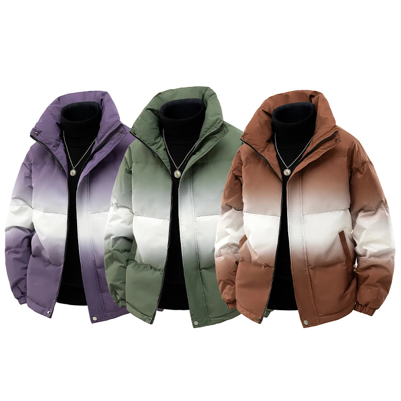 Fashion Men's Stand Collar Duck Down Jackets 2025 Winter Casual Warm Puffer Coat High Streetwear Windproof Loose Padded Clothing
