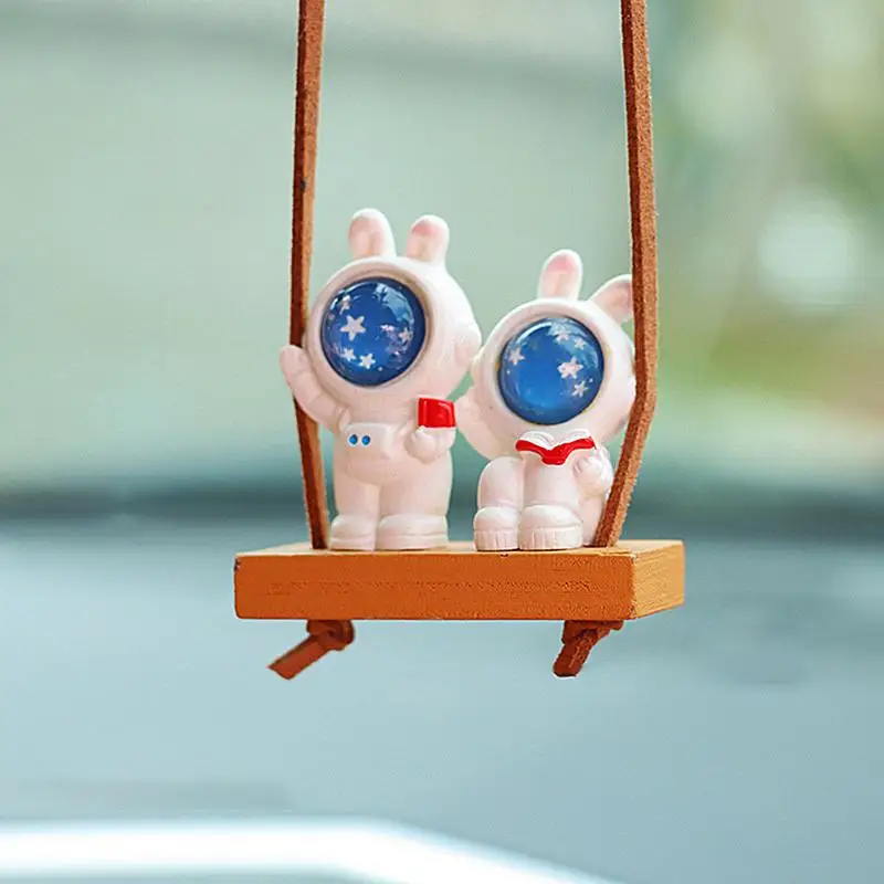 Swing Astronaut Car Pendant Cute Space Rabbit Shape Car Charm Decorative Tree Pendant Funny Colorful Car Ornaments For Walls