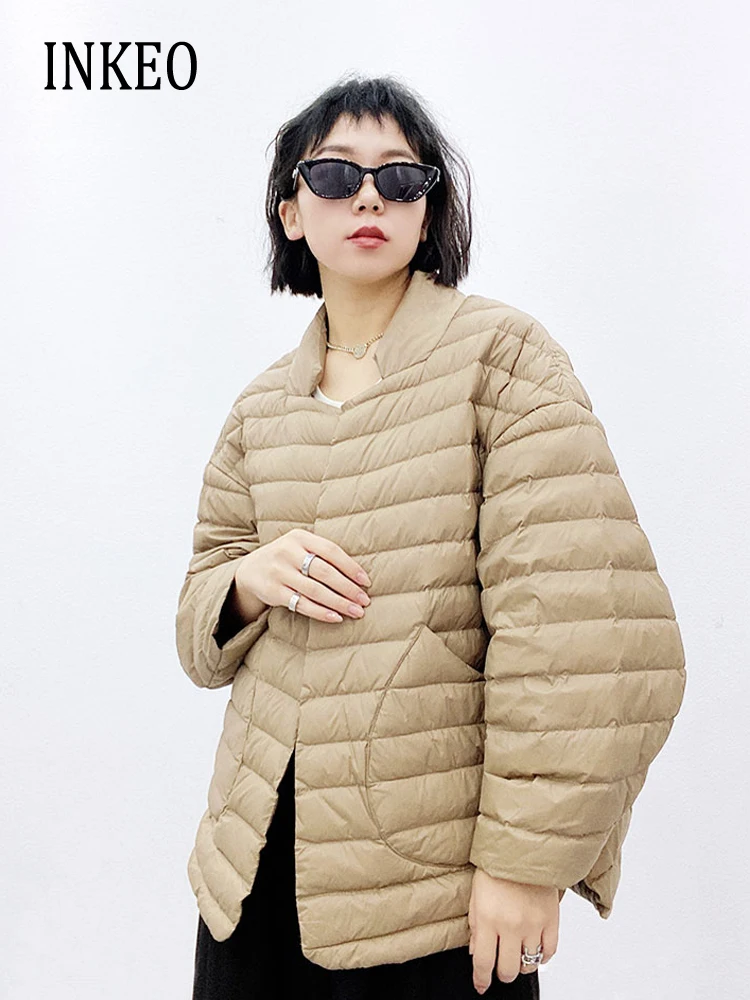 Women's lightweight stylish down jackets Oversized 2023 Fall winter O-neck Batwing sleeve puffer coat Ladies clothes INKEO 3O311