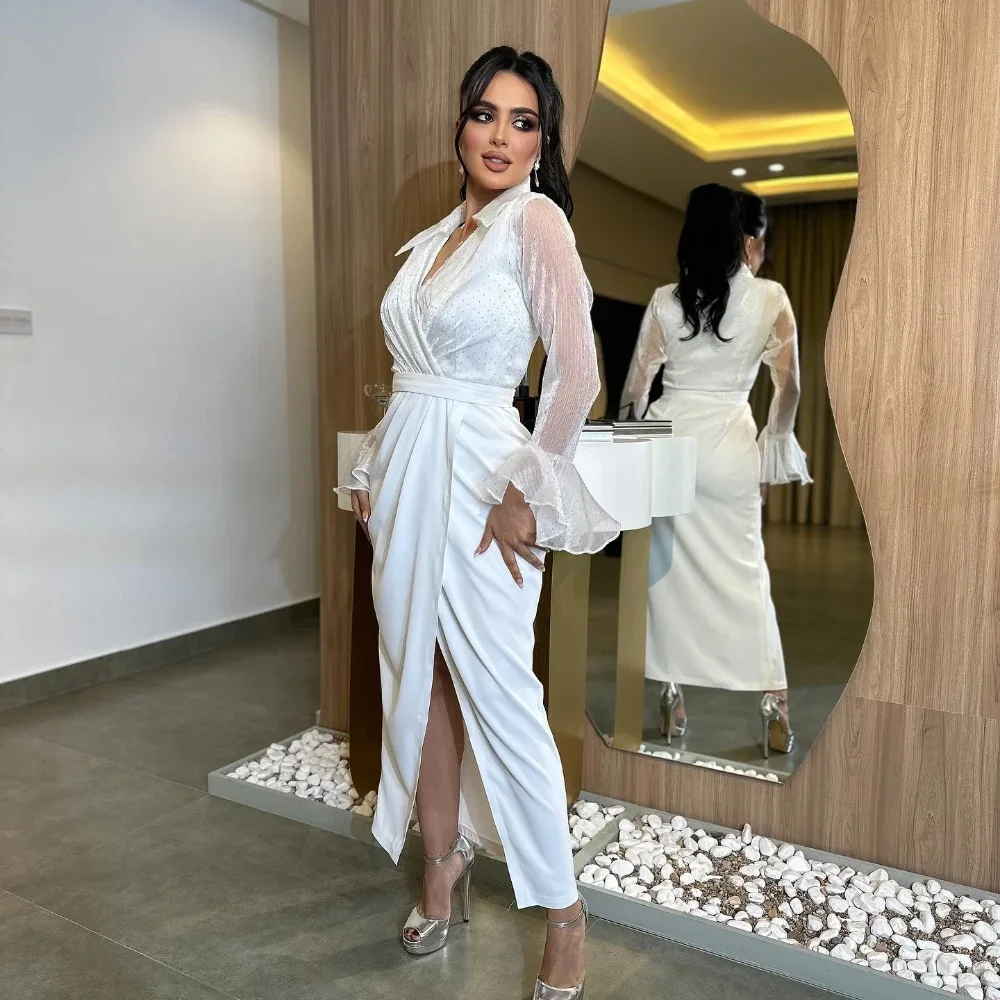 

Customized Satin Pleat Prom A-line V-neck Bespoke Occasion Gown Midi Dresses