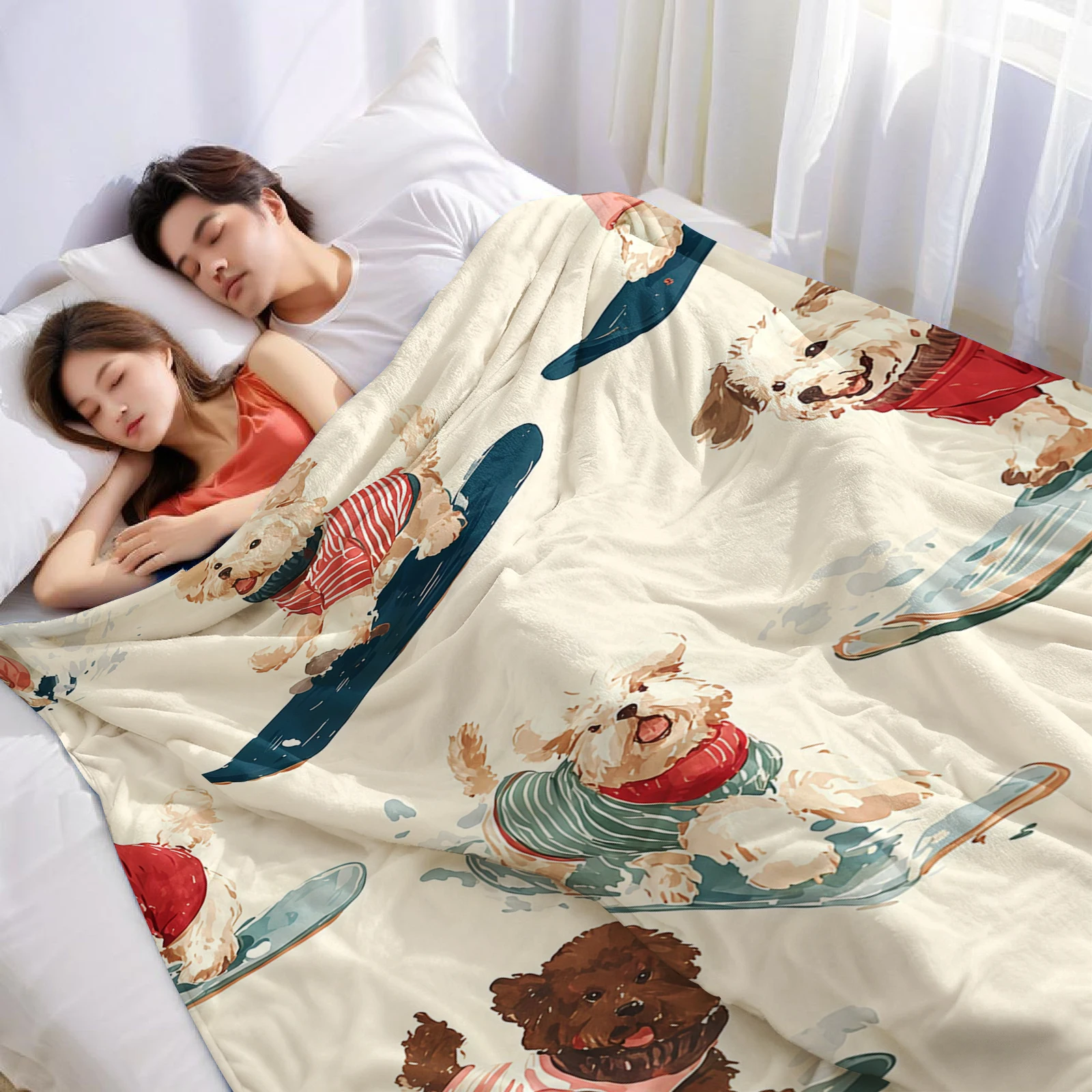 Poodles On Skateboards Lightweight Microfiber Flannel Blanket Soft Warm Cozy Throw All Season for Bed Sofa Office Travel Gift