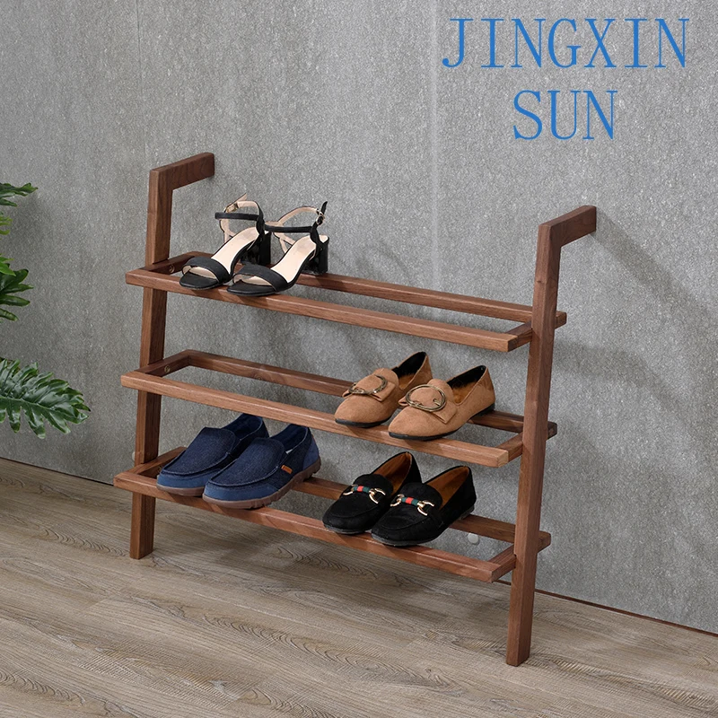 Multi-layer simple household mop Japanese multi-functional black walnut rack entrance shoe rack