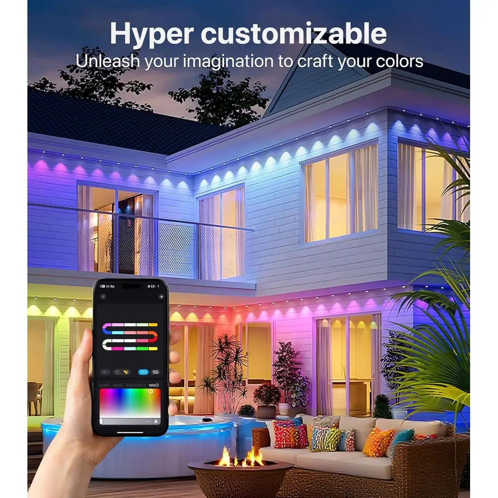 72-trybowe oświetlenie LED RGB+IC na zewnątrz: wodoodporne IP65, sterowanie przez aplikację i pilot, idealne do dekoracji świątecznych