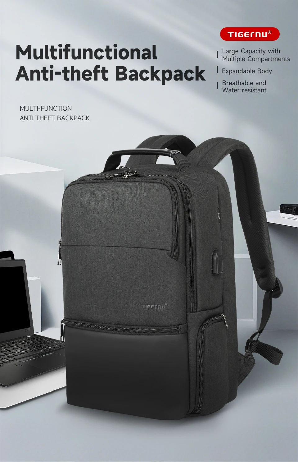 Tigernu Reise Rucksäcke Für Männer 15,6 17 19'' Laptop Rucksack Männlichen Business Rucksack Taschen Für Schule Rucksack Mochila Rucksack – Detail 1