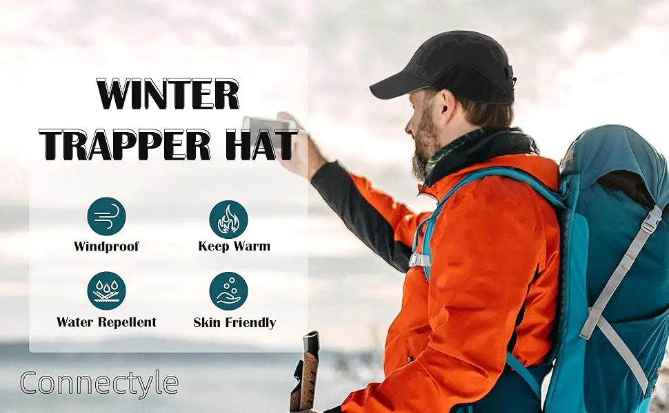 Connectyle Men's Water-Resistant Winter Hat Reflective Fleece Lined Earflap Cap Soft Warm Baseball Outdoor Sports Hat