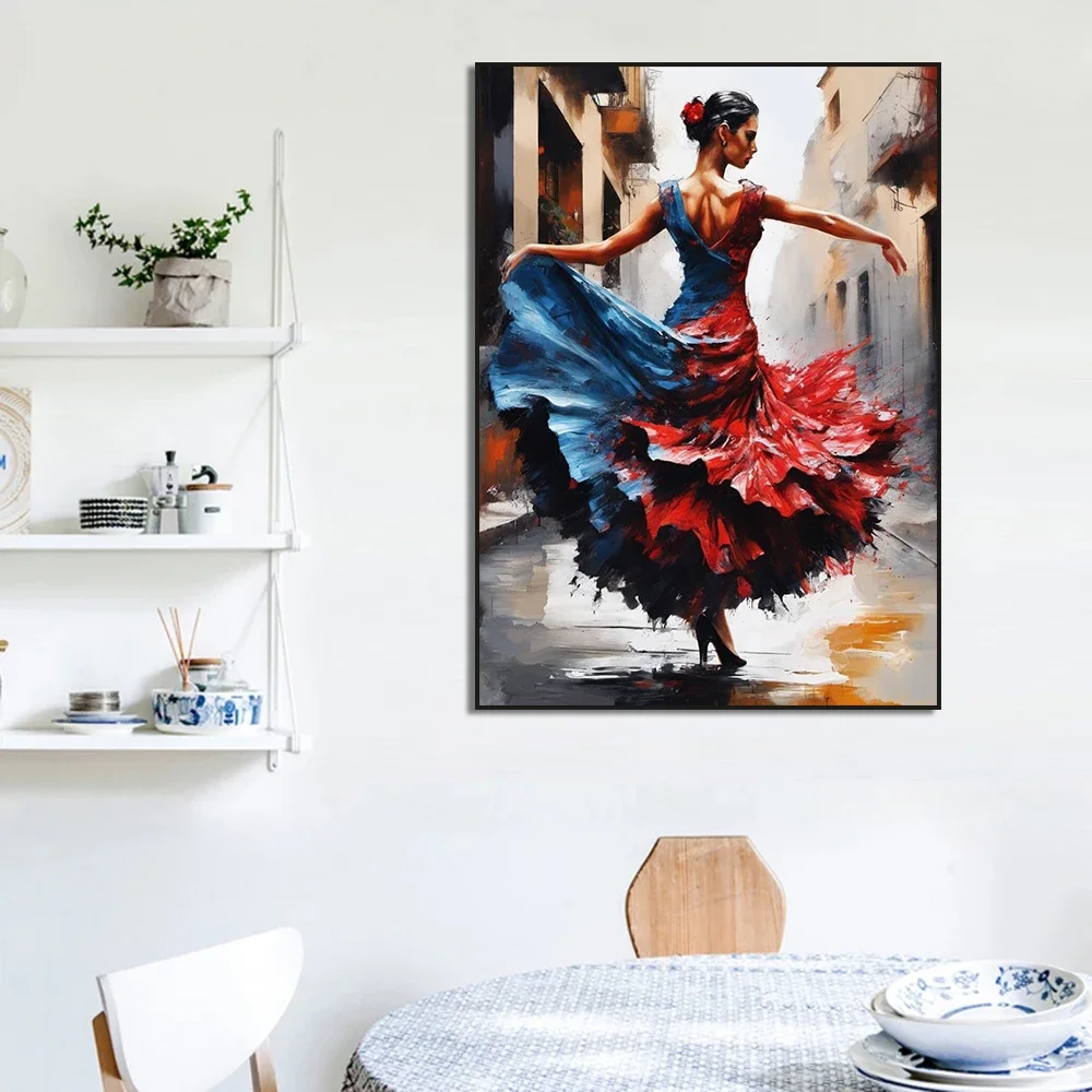 Abstract Spanish Flamenco Dancer Poster Red Dress Woman Canvas Painting Wall Art Picture for Living Room Cuadros Home Decor