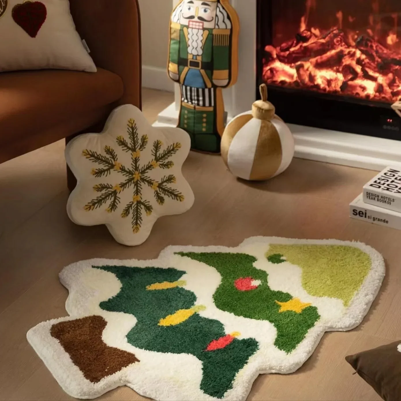 Nordic Christmas Tree Cashmere Floor Mat Toilet Bathroom Absorbent Non-Slip Foot Mat Home Decor Soft Bedroom Carpet