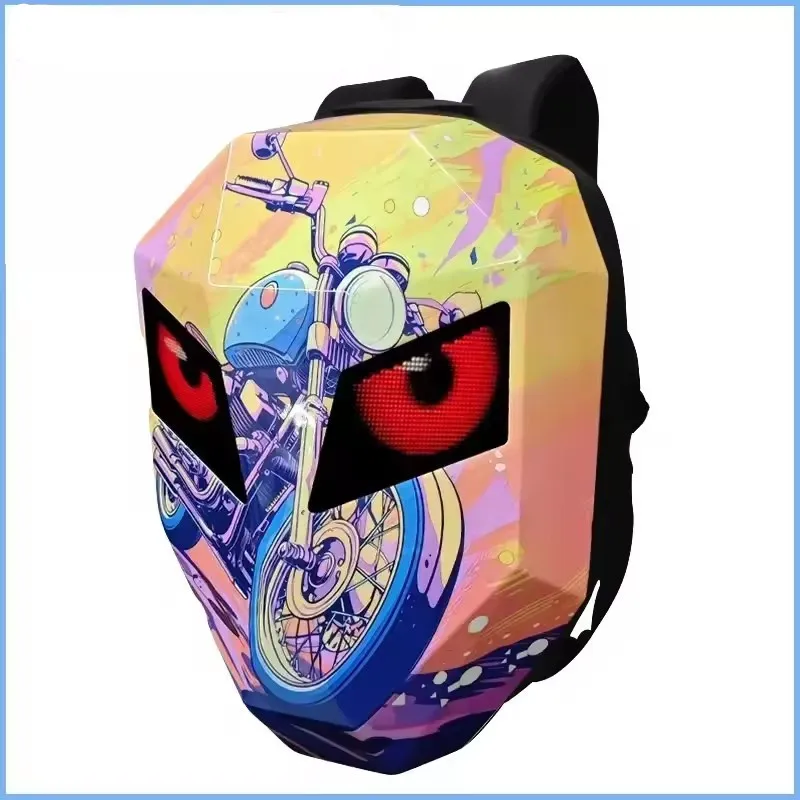 

Motorcycle Backpack Women Men Led Eyes APP Bluetooth Control DIY Editor 14 Inch Notebook Mochilas Para Motocicletas Back Pack F1