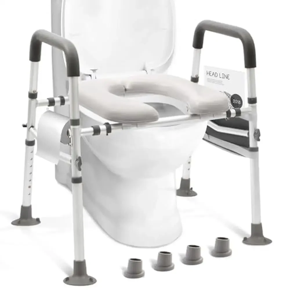 500lbs Heavy Duty Raised Toilet Seat with Handles and Safety Assist Elderly and Handicap Adjustable Toilet Chair Riser Fits Any