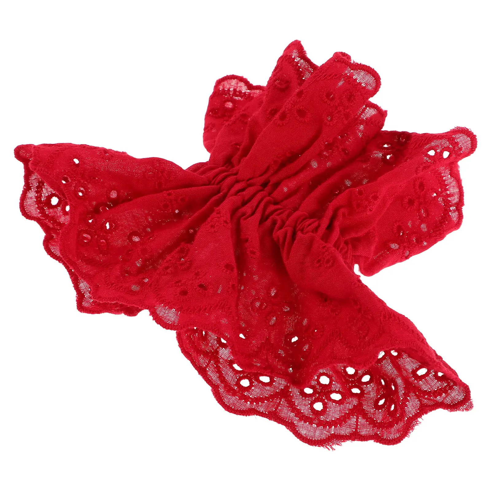 Red Floral Lace Scrunchies Large Double Layer Elastic Hair Bands for Women Ponytail Bun Styling Hair Rope Hairbands