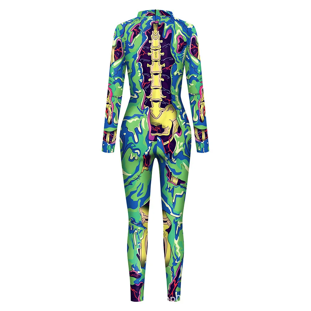 Damen 3D-gedruckter Skelett-Catsuit Jumpsuit Sexy Cosplay-Kostüm für Halloween-Party Modischer Cosplayer Aerial Yoga Bodysuit – Detail 6
