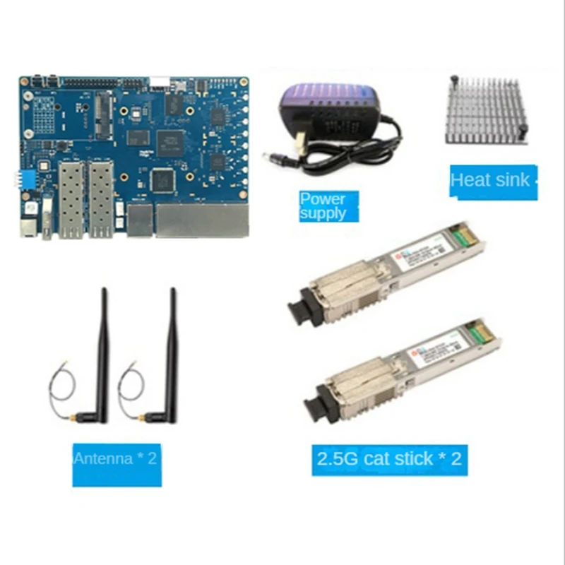 For Banana PI BPI-R3 MT7986 2G+8G EMMC 2XSFP Development Board+2X2.5G Cat Stick+Heat Sink+2Xantennas+Power Cable