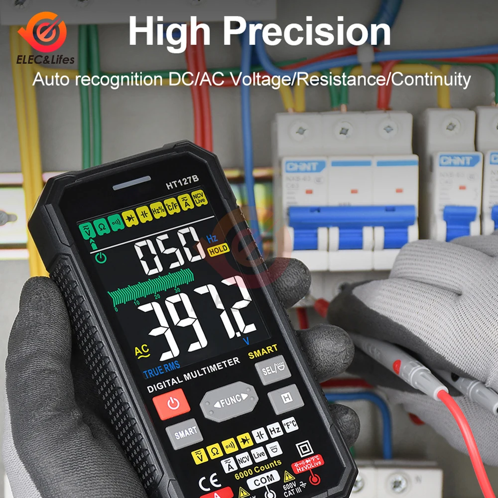 

Professional Smart Digital Multimeter 6000 Counts Auto Range AC DC Voltage Current Ohm Hz Large Screen True RMS Tester Temp Test