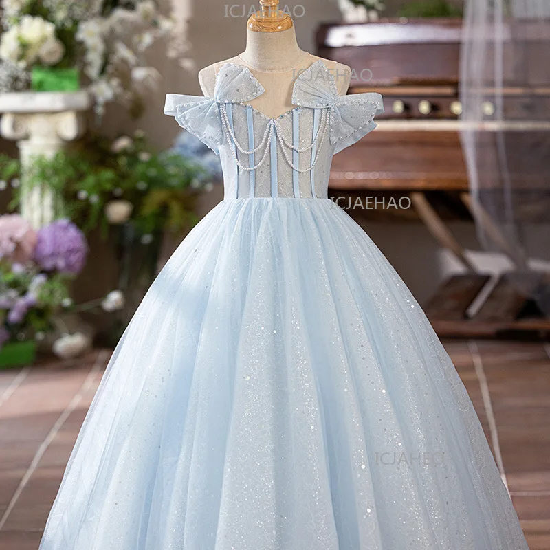 Girls Formal Dress Flower Girl Princess Gown Kids Host Piano Performance Costume 2026 New Arrival Children Costume Evening Dress