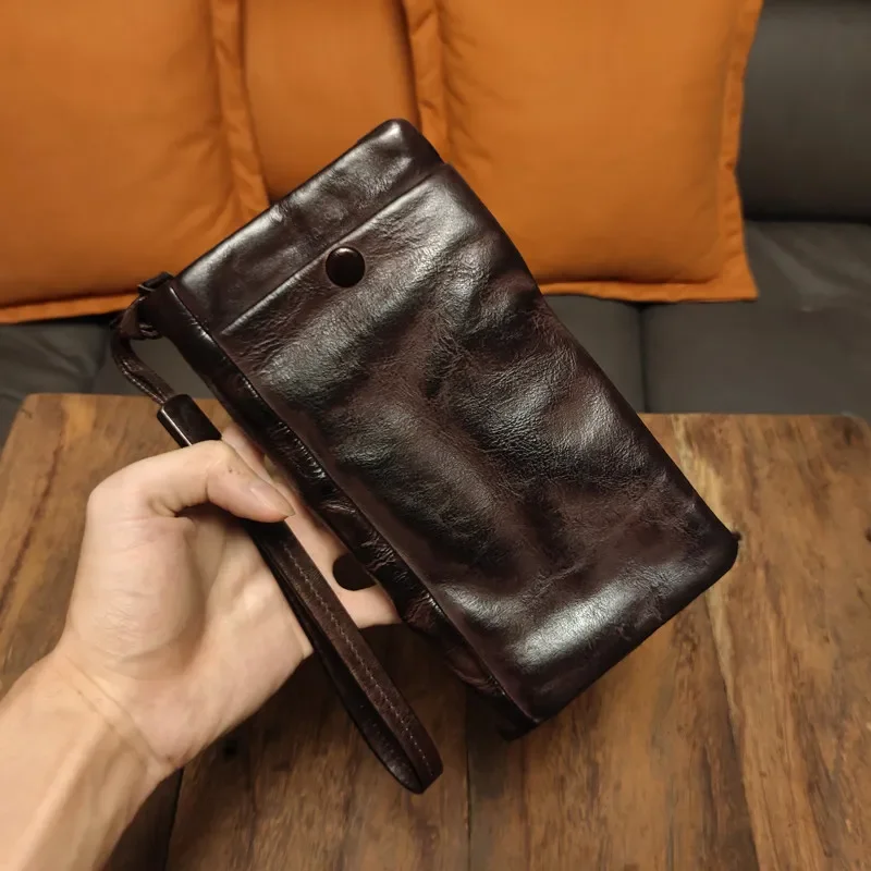 Handmade genuine leather retro old first layer cowhide vegetable tanned leather zipper wallet