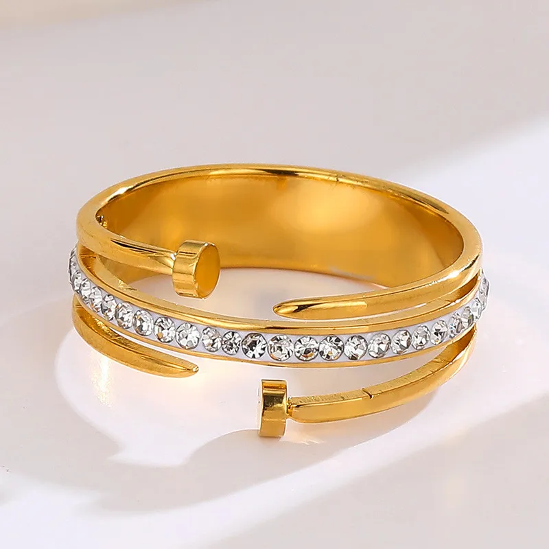 316L Stainless Steel Fashionable And Versatile Design, Micro Inlaid Zircon Clasp Bracelet Ring, Female Jewelry Set