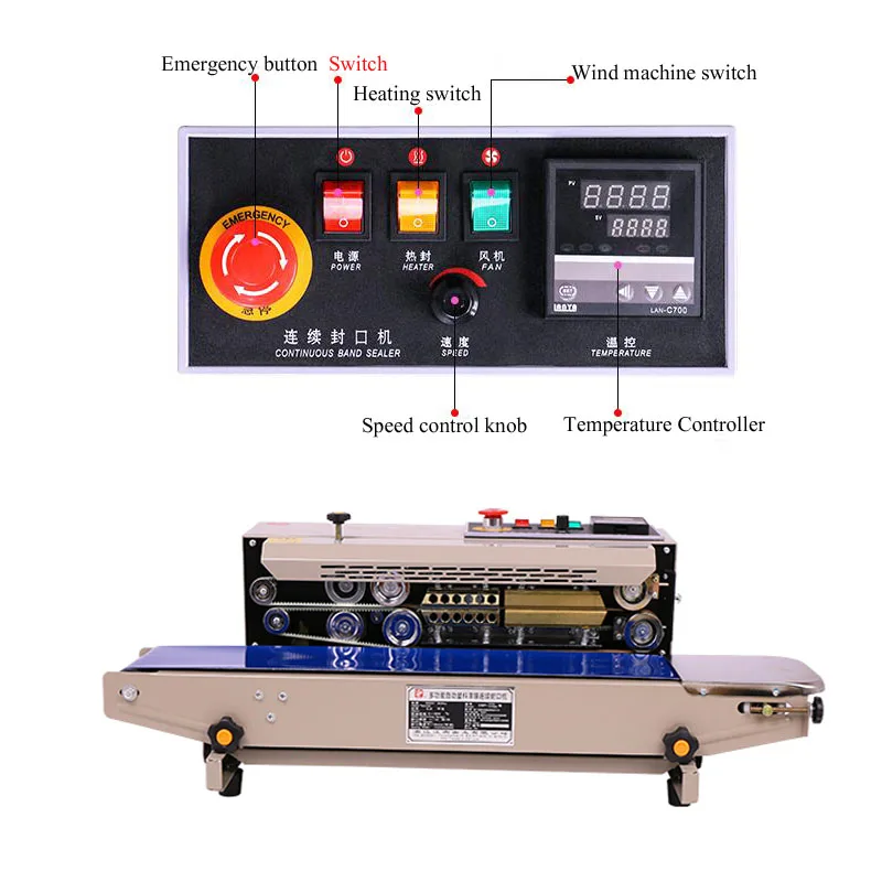 Automatic continuous food paper pouch PVC Membrane Bag Film packaging heat seal sealer plastic bag sealing machine