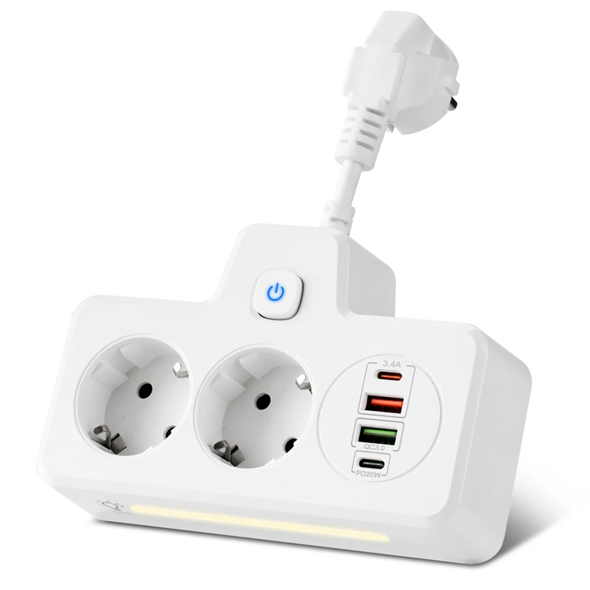 

EU Plug Outlet Power Strip Wall Socket Expansion Plug PD QC3.0 Fast Charge Multitap USB Charge with Switches(White)