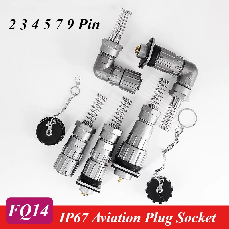 FQ14 Sealed Waterproof Aviation Plug Socket Copper Gold-plated Quick Plug Cable Docking Seat IP67 2/3/4/5/6/7/9 Pin Connectors