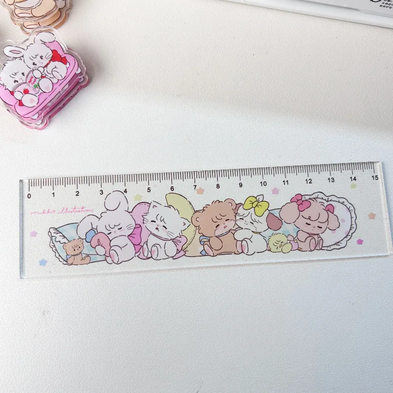 Kawali Mikko Mousse Souffle Cammy Latte Ruler Acrylic Stationery Transparent Student Supplies Children Toys Cute Gift For Girls