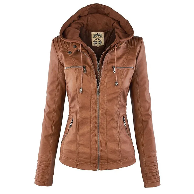 Veste en Faux cuir pour femme, kaki, veste de moto d'hiver, sweat à capuche gothique, vêtements d'extérieur, manteau de base en Faux cuir PU, 2022