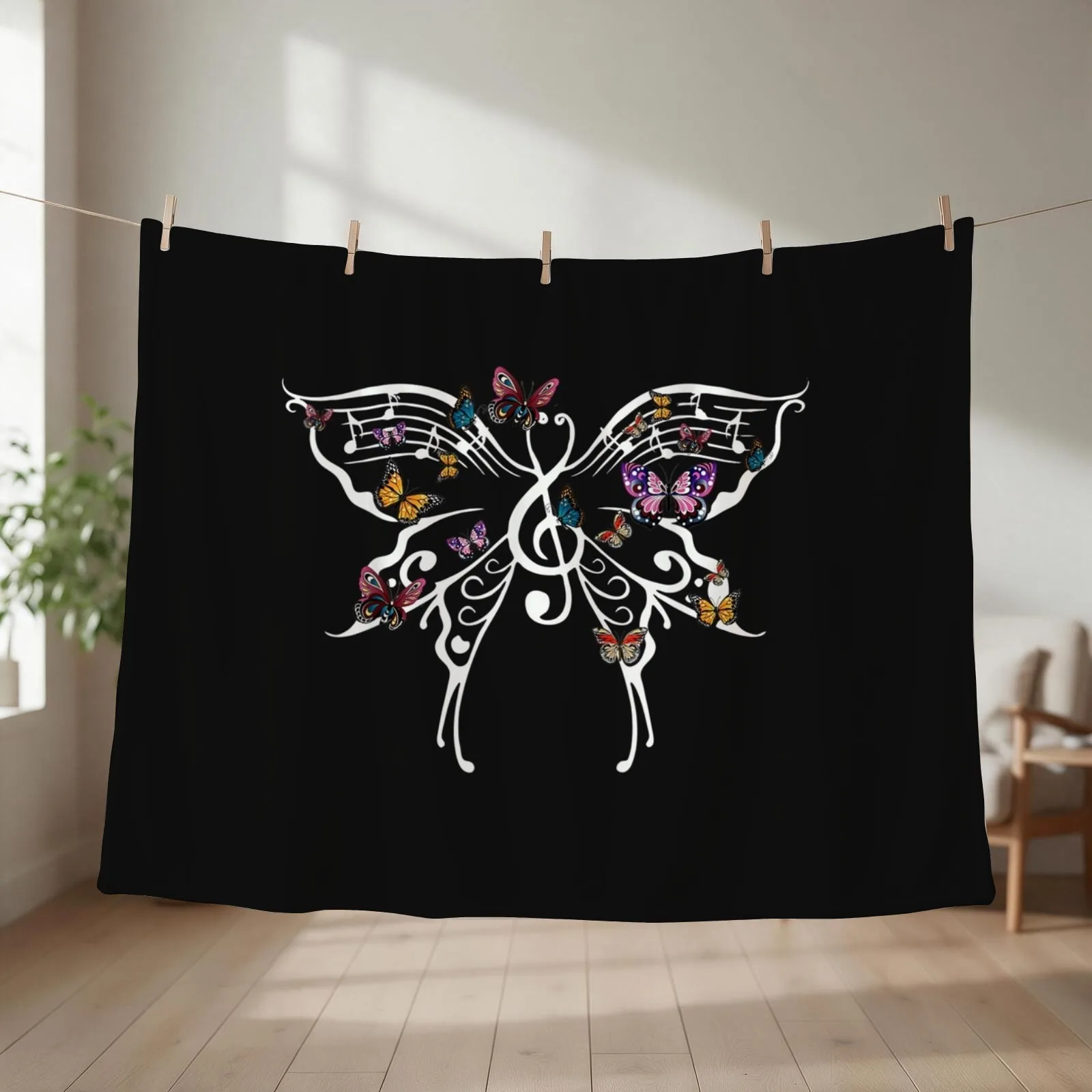 Butterfly Art Music Note Music Teacher Lover Funny Insects TShirt56 Throw Blanket Soft Plaid Blankets For Bed for sofa Blankets