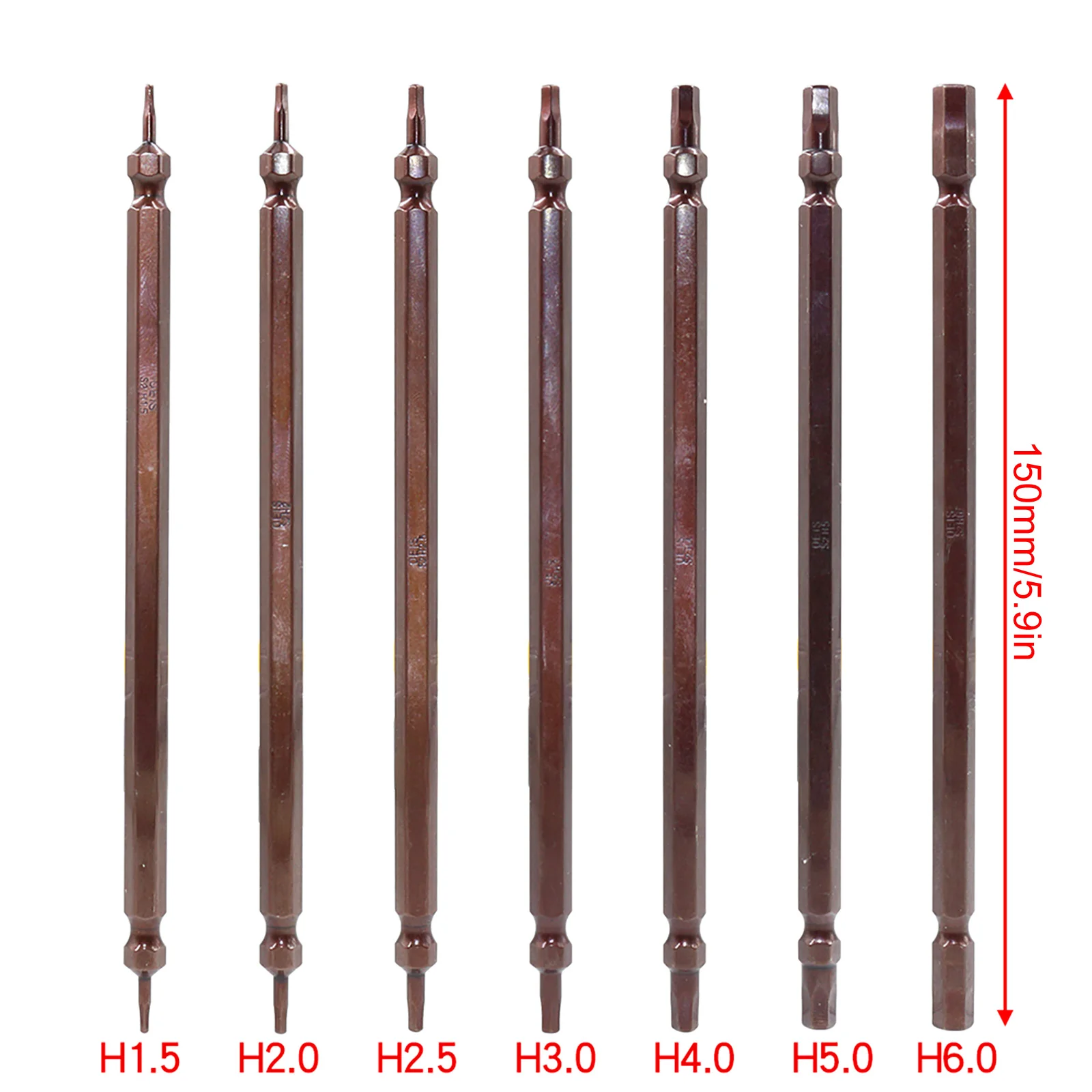 7Pcs/Set 65/100/150mm Electric Drill Screwdriver Bits Hard S2 Steel Magnetic 6.35mm H1.5-H8 Hexagon Double End Screwdriver Bits
