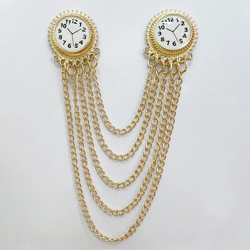 New Clock Design Tassel Chain Brooch Pins High-End Fashion Lapel Pins for Men Shirt Suit Badge Wedding Party Badge Accessories