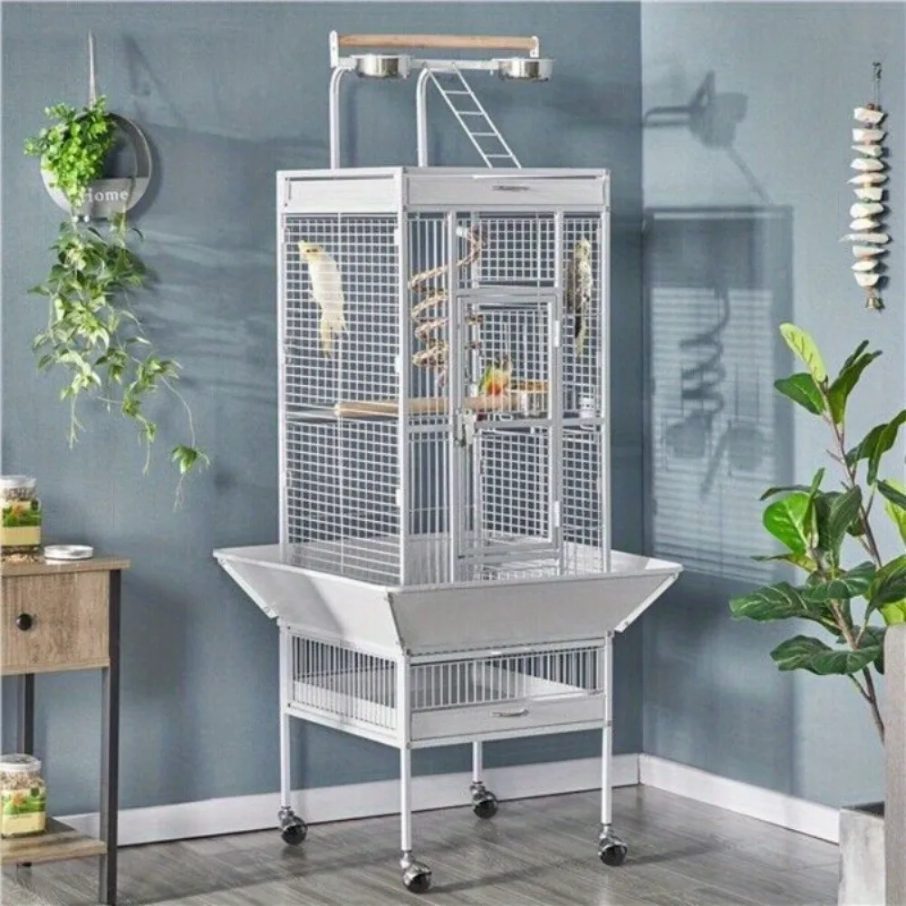 

61 Parrot Cage with Playtop Parrot Bar Spacing 7/10 Pet Supply Iron Finch White